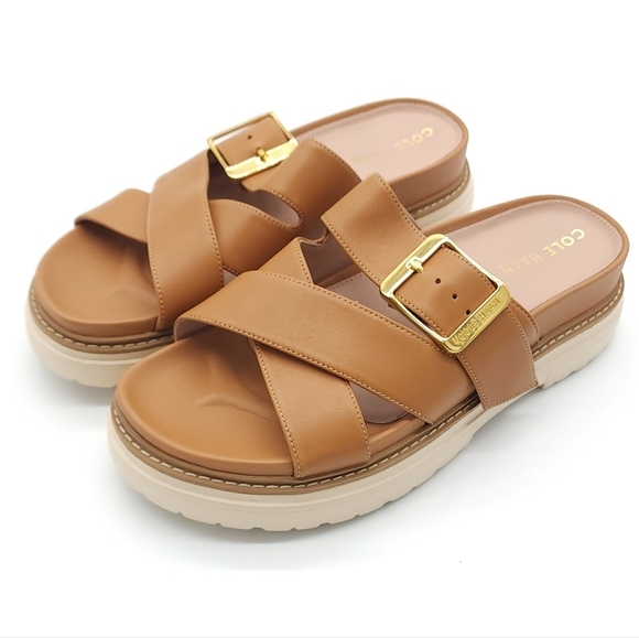 Cole Haan Women's Fraya Flats Platform Slide Adjustable Sandals Tan Size 6.5 - Picture 4 of 8